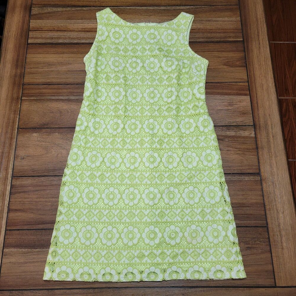 Jessica Howard Green Sleeveless Dress Lace Flowers - Size 4 Petite